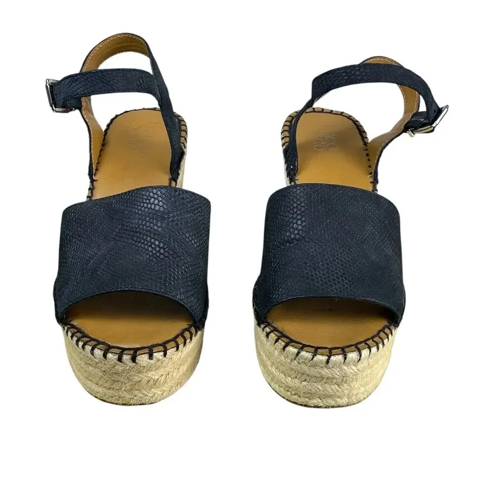 Franco Sarto Black Snakeprint Platform Espadrille Sandals 8.5 Leathr